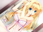  asaba_yuu blonde_hair dressing game_cg green_eyes hoshizora_e_kakaru_hashi hoshizora_e_kakaru_hashi_aa long_hair nanamori_seira 