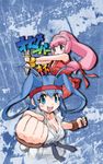  aoba_anoa blue_hair breasts cleavage cosplay erul_tron fingerless_gloves gloves ken_masters ken_masters_(cosplay) long_hair low-tied_long_hair medium_breasts multiple_girls otomedius pink_hair ryuu_(street_fighter) ryuu_(street_fighter)_(cosplay) street_fighter yoshizaki_mine 