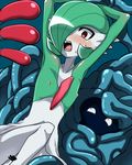  blush breasts censored erect_nipples female flat_chest gardevoir green_hair hair imminent_rape interspecies looking_at_viewer nintendo nipples open_mouth plant pok&#233;mon pokemon pussy red_eyes tangrowth tentacle tongue video_games 