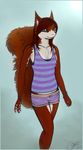  ami blue_eyes bracelet breasts chest_tuft claws clothed clothing colored cute ear_tuft female fluffy fur green_eyes hair hindpaw jewelry long_tail mammal oonami pawpads paws red_hair red_squirrel rodent shirt shorts sketch skimpy small_breasts smile solo sports_bra squirrel tank_top tuft walking wristband 