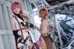  1girl bracelet cosplay female final_fantasy final_fantasy_xiii jewelry midriff necklace oerba_dia_vanille oerba_dia_vanille_(cosplay) photo pink_shirt shirt skirt solo twintails 