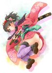  ass black_hair blush comb flower hair_flower hair_ornament japanese_clothes katana kimono michii_yuuki momohime no_panties oboro_muramasa purple_legwear sheath short_kimono solo sword thighhighs unsheathing weapon yellow_eyes 