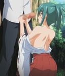  animated animated_gif green_hair handjob japanese_clothes miko penis poro reunion toono_mao 