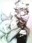  bad_id bad_pixiv_id coco_maru dress fox_tail hands_in_opposite_sleeves hat monochrome multiple_tails ofuda short_hair solo tabard tail touhou wide_sleeves yakumo_ran 