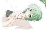  alternate_costume arm_hug blush camisole casual collarbone contemporary elf_(stroll_in_the_woods) green_eyes green_hair jitome looking_at_viewer lying shiki_eiki shorts solo touhou 