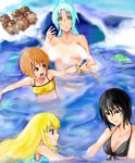  animal bare_shoulders bikini black_eyes black_hair blonde_hair blue_eyes blue_hair breasts brown_eyes brown_hair chloe_valens green_eyes grune_(tales) grune_(tales_of_legendia) long_hair norma_beatty shirley_fennes short_hair steam swimsuit tales_of_(series) tales_of_legendia topless water 