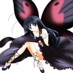  accel_world antenna_hair bad_id bad_pixiv_id black_hair blush butterfly_wings dress elbow_gloves frills gloves hairband knees_touching kuroyukihime long_hair mikuri_ouda red_eyes sitting smile solo wings 