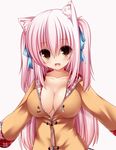  animal_ears animated animated_gif blinking breasts brown_eyes cat_ears cat_tail cleavage fang large_breasts long_hair original pink_hair shia_flatpaddy solo syroh tail 