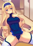  :o arm_support bangs bare_shoulders blonde_hair blue_eyes blue_hairband blue_leotard blush breast_suppress breasts cameltoe cecilia_alcott clenched_hand coffee_cat cowboy_shot drill_hair hairband half-closed_eyes halterneck hand_on_own_chest highleg highleg_leotard hips indoors infinite_stratos lace large_breasts leotard long_hair looking_at_viewer on_floor open_mouth partially_visible_vulva pelvic_curtain pilot_suit raised_eyebrows reclining sitting solo spread_legs thick_thighs thighhighs thighs turtleneck twin_drills very_long_hair white_legwear 