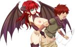  1boy 1girl anal blue_eyes character_request cum demon_girl demon_horns demon_wings detached_sleeves ejaculation faceless faceless_male futa_on_male futa_with_male futanari horns non-web_source potato_house red_hair wings 