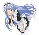  alternate_costume apron blue_hair enmaided face green_eyes index leaning_forward long_hair maid maid_headdress one_eye_closed open_mouth skirt skirt_tug smile smile_(rz) solo thighhighs to_aru_majutsu_no_index 