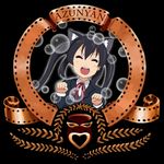  animal_ears black_hair cat_ears closed_eyes k-on! logo long_hair lowres marsh_(artist) metro-goldwyn-mayer nakano_azusa parody paw_pose school_uniform solo twintails 