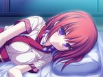  game_cg jpeg_artifacts redhead sleeping suzukaze_no_melt tenmaso tsubaki_nazuna violet_eyes whirlpool 