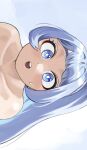  1girl :o bare_shoulders blue_eyes blue_hair boku_no_hero_academia bright_pupils commentary_request fengling_(furin-jp) hadou_nejire highres long_hair open_mouth portrait solo white_pupils 