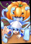  blue_eyes blue_hair bracelet fujimoto_akio halloween hat ikamusume jack-o'-lantern jewelry long_hair pumpkin shinryaku!_ikamusume solo tentacle_hair tentacles 