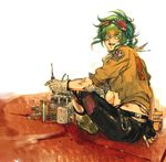  artist_request gloves goggles goggles_on_head green_eyes green_hair gumi pants repairing science_fiction short_hair solo vocaloid 