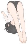  1girl 1ssakawaguchi absurdres bare_legs barefoot black_hair black_shorts bob_cut closed_eyes closed_mouth commentary dolphin_shorts highres ichika_(1ssakawaguchi) midriff_peek original shirt short_hair short_sleeves shorts simple_background solo stretching symbol-only_commentary toes white_background white_shirt 