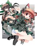  animal_ears braid brown_hair cat_ears extra_ears hair_ribbon highres kaenbyou_rin loafers md5_mismatch multiple_girls no_socks open_clothes open_shirt panties pointy_ears red_eyes red_hair reiuji_utsuho ribbon shirt shoes striped striped_panties tomatomato_(tomato_kanzume) touhou twin_braids underwear 