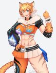  1girl abs absurdres animal_ears breasts curvy emma_pressure highres large_breasts mature_female muscular muscular_female tail tiger_ears tiger_girl tiger_stripes tiger_tail 