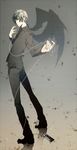  angel_wings ashiki_nao bad_id bad_pixiv_id black_eyes black_hair black_wings digital_media_player earphones formal kaito male_focus necktie solo standing suit vocaloid wings 