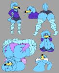 ambiguous_gender anthro avian beak big_breasts big_butt bird blue_body blue_feathers bottomwear bovid bra breasts butt choker clothing collar colored digital_drawing_(artwork) digital_media_(artwork) duo face_between_cheeks feathers female flamingo hair hotpants huge_breasts huge_butt huge_thighs jewelry long_beak long_sleeve_shirt long_sleeves male male/female mammal necklace nude shorts sketch solo tail thick_thighs under_cleavage underwear volfenf wide_hips yellow_beak