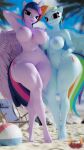3d_(artwork) absurd_res anthro areola biped blue_body breasts digital_media_(artwork) duo equid equine featureless_crotch female friendship_is_magic hasbro hi_res horn loveslove mammal my_little_pony nipples nude pegasus purple_body rainbow_dash_(mlp) thick_thighs twilight_sparkle_(mlp) wide_hips winged_unicorn wings