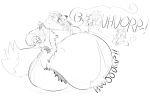 anthro belly big_belly big_moobs burping canid canine canis clothing duo expansion fox fox_mccloud fur fur_tuft huge_belly male male/male mammal monochrome moobs nintendo obese obese_anthro obese_male onomatopoeia overweight overweight_anthro overweight_male riece_ranchoa sound_effects star_fox substance_intoxication text thick_thighs torn_clothing tuft weight_gain wolf wolf_o&#039;donnell