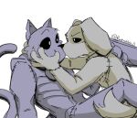 anthro canid canine catnap_(poppy_playtime) dogday_(poppy_playtime) domestic_cat duo felid feline felis hi_res kiss_on_lips kissing looking_at_another male male/male mammal poppy_playtime rockrabbit_0 scar smiling_critters