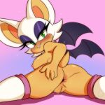 1:1 2024 anthro anus bat breasts bunnybits butt clothing digital_media_(artwork) eyelashes female fingers genitals green_eyes hi_res legwear looking_at_viewer looking_back mammal pussy rouge_the_bat sega solo sonic_the_hedgehog_(series) wings