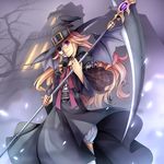  dress hat house long_hair original scythe solo taiyou_(tori_no_su_studio) tree witch witch_hat 