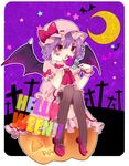  :o bad_id bad_pixiv_id bat_wings black_legwear halloween hat ia_(carat) jack-o'-lantern mary_janes pink_eyes pumpkin purple_hair rainbow_text remilia_scarlet rounded_corners shoes short_hair solo striped striped_legwear thighhighs touhou typo wings 