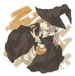  candy cat cosplay english food green_eyes halloween hat index silver_hair sitting solo sphinx_(index) star tachitsu_teto to_aru_majutsu_no_index trick_or_treat wand witch_hat 