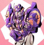  1girl blue_eyes colored_skin corporealbox grey_skin helmet highres humanoid_robot looking_at_viewer mechanical_wings purple_lips robot robot_girl shiny_skin simple_background solo the_transformers_(idw) transformers v wings 