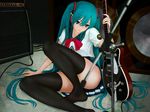  aqua_hair aruk guitar hatsune_miku long_hair nopan seifuku thigh-highs twintails vocaloid 