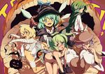 animal_ears antennae ass bad_id bad_pixiv_id blonde_hair blue_eyes blue_hair bow breasts candy cape cat_ears cat_tail cirno cleavage daiyousei flat_chest food green_hair hair_bow hair_ribbon halloween hands_clasped hat jack-o'-lantern jiangshi kurobuta_(meregear) medium_breasts midriff multiple_girls mummy music mystia_lorelei own_hands_together pink_hair pointing pumpkin red_eyes ribbon rumia short_hair side_ponytail singing small_breasts tail team_9 touhou wings witch_hat wriggle_nightbug yellow_eyes 
