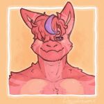 anthro arsun_(lewderdaydreams) asinus cheek_tuft chest_tuft donkey dragon ears_up equid equine eye_through_hair facial_tuft fluffy fur furred_dragon hair headshot_portrait hi_res hybrid lewderdaydreams looking_away male mammal orange_body orange_fur orange_hair portrait purple_eyes red_sclera smile solo tan_body tan_fur translucent translucent_hair tuft