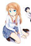  1girl blue_eyes brother_and_sister kousaka_kirino kousaka_kyousuke long_hair orange_hair ore_no_imouto_ga_konna_ni_kawaii_wake_ga_nai plaid plaid_skirt school_uniform siblings skirt tri 