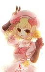  beret blonde_hair candy dress elbow_gloves food gloves halloween hat heco_(mama) lambdadelta lollipop pink_hat ribbon solo umineko_no_naku_koro_ni 