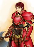  armor axe belt fire_emblem fire_emblem:_souen_no_kiseki kieran male_focus purutoppu_(toranohige) red_eyes red_hair smile solo weapon 