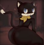 ambiguous_gender anthro atlus black_body black_fur blurred_background butt butt_focus craniyummy domestic_cat felid feline felis fur lineless mammal megami_tensei megami_tensei_persona morgana_(persona) persona_(series) persona_5 sega solo