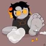 alien black_hair chixie chixie_roixmr clothing dirty_socks fake_horns feet fetish focus_(disambiguation) footwear hair hi_res hiveswap homestuck horn humanoid kissing macro micro ms_paint_adventures pouting pouting_lips simple_background smile socks soles tiny_(disambiguation) tired_eyes twistedfurby webcomic