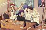  6cm alcohol angel_beats! bad_id bad_pixiv_id bottle can fujimaki_(angel_beats!) hinata_(angel_beats!) male_focus messy multiple_boys noda_(angel_beats!) sake school_uniform table tk_(angel_beats!) 