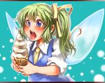  blue_eyes blush daiyousei food green_hair ice_cream ice_cream_cone open_mouth sachito saliva sexually_suggestive short_hair side_ponytail solo tongue tongue_out touhou upper_body wide-eyed wings 