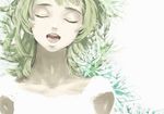  artist_request closed_eyes green_hair gumi music portrait singing solo vocaloid white white_background 