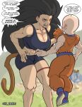 2024 bald big_breasts black_bottomwear black_clothing black_hair black_shorts black_topwear blush bottomwear bra breasts brown_tail cleavage clothed clothing crossgender dialogue dragon_ball duo english_text female footwear hair hi_res human humanoid krillin larger_female larger_humanoid legband long_hair male male/female mammal monkey_tail mtf_crossgender muscular muscular_female muscular_humanoid orange_clothing raditz saiyan shoes shorts size_difference smaller_human smaller_male speech_bubble sports_bra tail text thevarking thick_thighs thighband topwear underwear yellow_eyes