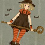  bad_id bad_pixiv_id bat blonde_hair copyright_request dress halloween hat mizutamako open_mouth orange_legwear pantyhose purple_eyes short_hair short_sleeves solo staff striped striped_legwear witch witch_hat wrist_cuffs 