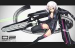  bra cleavage garter_belt glasses gun original purple_hair t-track thigh-highs underwear violet_eyes weapon 