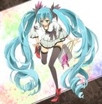  aqua_eyes aqua_hair bad_id bad_pixiv_id bag bow bracelet dress full_body hatsune_miku high_heels jewelry lace lace-trimmed_thighhighs long_hair mino_mokkori necklace putting_on_shoes shoes solo thighhighs twintails very_long_hair vocaloid world_is_mine_(vocaloid) 