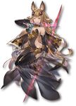  1girl animal_ear_fluff animal_ears arrow_(projectile) bare_shoulders black_dress boots breasts brown_eyes brown_hair capelet covered_navel detached_collar dress drop_shadow erune fingernails full_body granblue_fantasy granblue_fantasy_versus hair_ornament highres holding holding_weapon lips looking_at_viewer medium_breasts metera_(granblue_fantasy) minaba_hideo mole mole_under_mouth official_art one_eye_closed see-through smile solo thigh_boots tongue tongue_out transparent_background weapon 