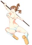  bikini boots butt_crack copyright_request glasses jumping oono_tsutomu polearm solo swimsuit twintails weapon 